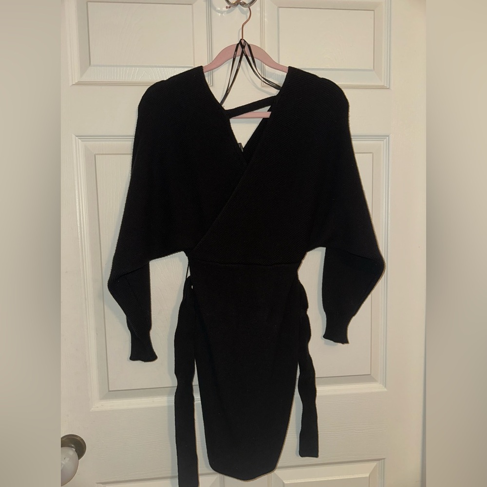 Black Sweater Wrap Dress